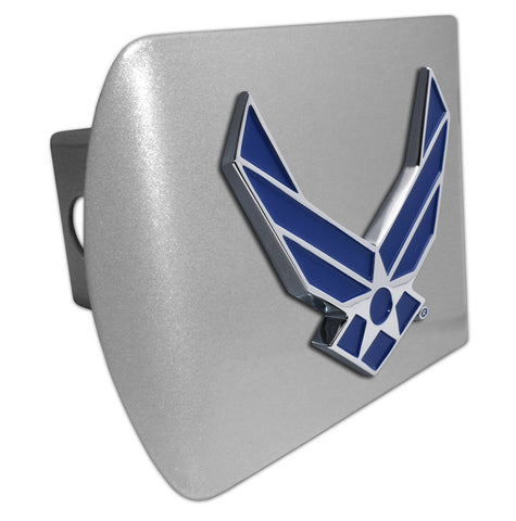 Air Force Wings Blue Emblem Brushed Hitch Cover