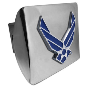 Air Force Wings Blue Emblem Chrome Hitch Cover