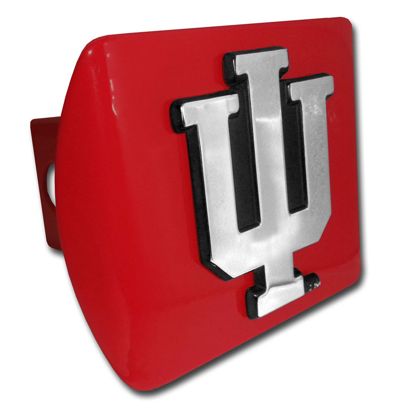 Indiana University Emblem on Red Metal Hitch Cover