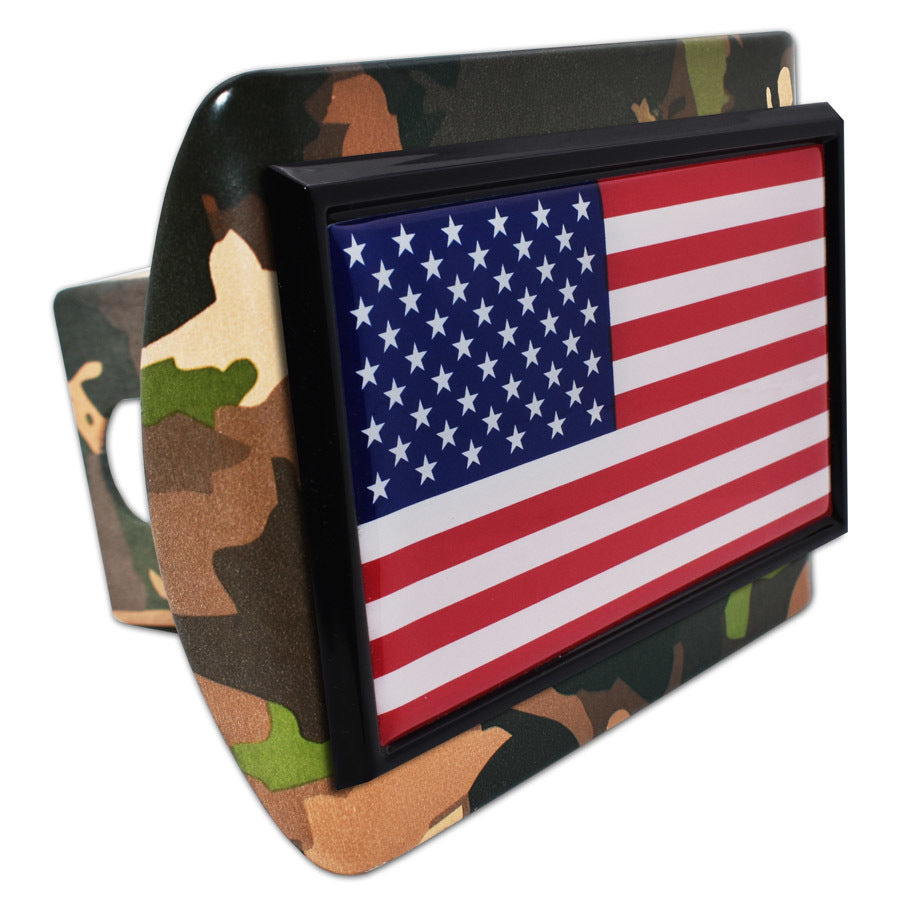 American Flag Woodland Camo Hitch Cover