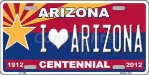 Arizona Centennial I Love Arizona Metal Novelty License Plate