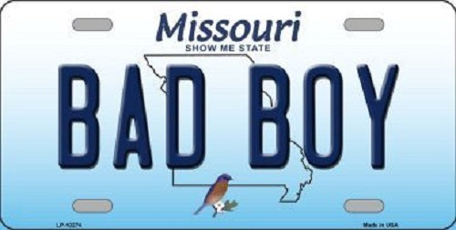 Bad Boy Missouri Background Novelty Metal License Plate