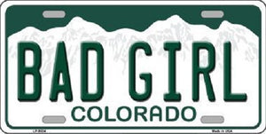 Bad Girl Colorado Background Novelty Metal License Plate