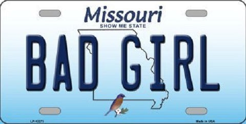 Bad Girl Missouri Background Novelty Metal License Plate