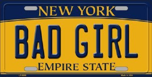 Bad Girl New York Background Novelty Metal License Plate