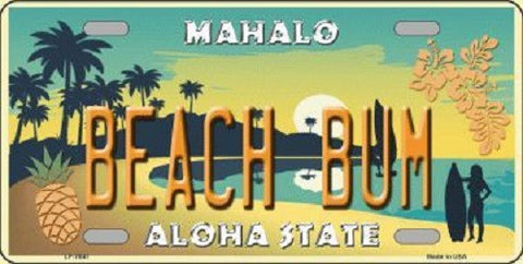 Beach Bum Hawaii Pineapple Background Novelty Metal License Plate