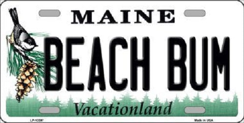 Beach Bum Maine Metal Novelty License Plate