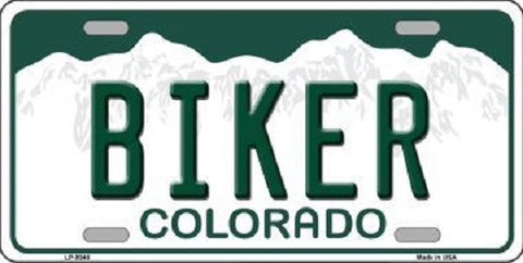 Biker Colorado Background Novelty Metal License Plate