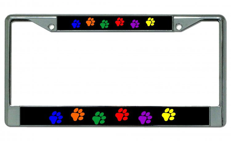 Colorful Paws Chrome License Plate Frame