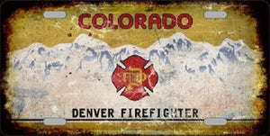 Denver Firefighter Background Rusty Novelty Metal License Plate