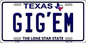 Gig'em Texas Background Novelty Metal License Plate