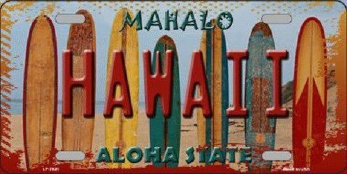 Hawaii Surfboards State Background Novelty Metal License Plate