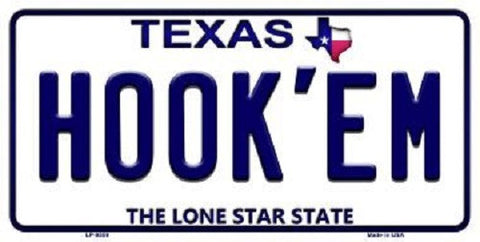 Hook'em Texas Background Novelty Metal License Plate