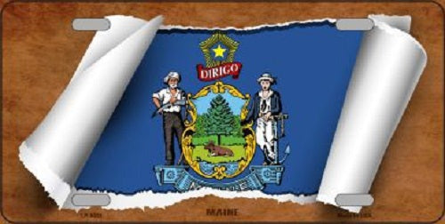 Maine Flag Scroll Novelty Metal License Plate