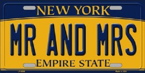 Mr and Mrs New York Background Novelty Metal License Plate