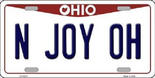 N Joy OH Ohio Background Novelty Metal License Plate