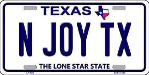 N Joy TX Texas Background Novelty Metal License Plate
