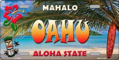 Oahu Hawaii State Background Novelty Metal License Plate