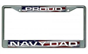 Proud Navy Dad Chrome License Plate Frame