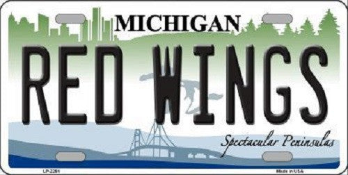 Redwings Michigan Novelty State Background Metal License Plate