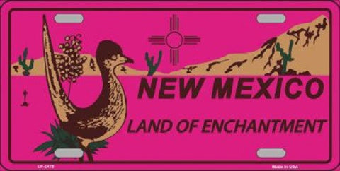 Roadrunner Pink New Mexico Metal Novelty License Plate