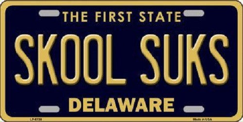 Skool Suks Delaware Novelty Metal License Plate