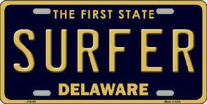 Surfer Delaware Novelty Metal License Plate