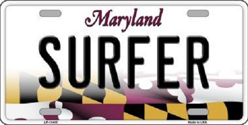 Surfer Maryland Metal Novelty License Plate