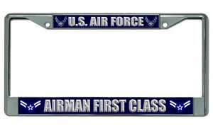 U.S. Air Force Airman First Class Chrome License Plate Frame