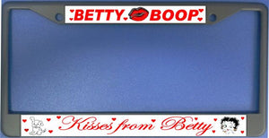 Kisses From Betty Chrome Black License Plate Frame