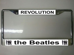 The Beatles Revolution On White Chrome License Plate Frame
