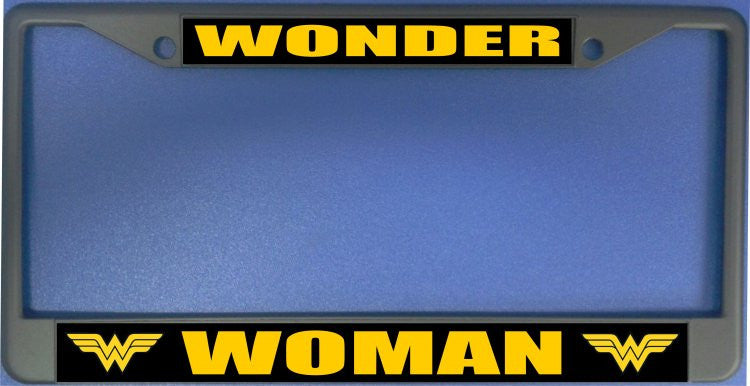 Wonder Woman Black Background Black Chrome License Plate Frame